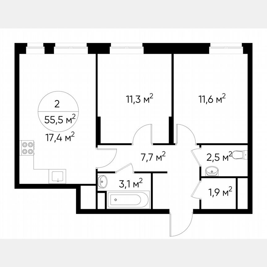 2-к. квартира, 55,5 м², 18/19 эт.