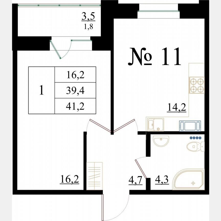 1-к. квартира, 41,2 м², 2/8 эт.
