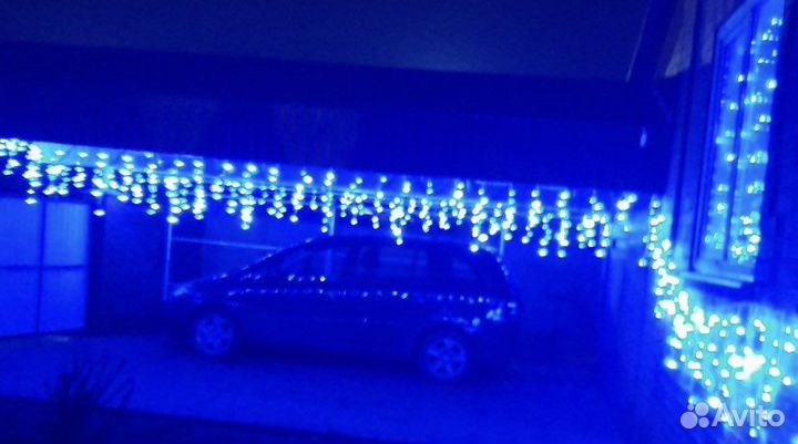 Уличная гирлянда бахрома 15 метров синяя