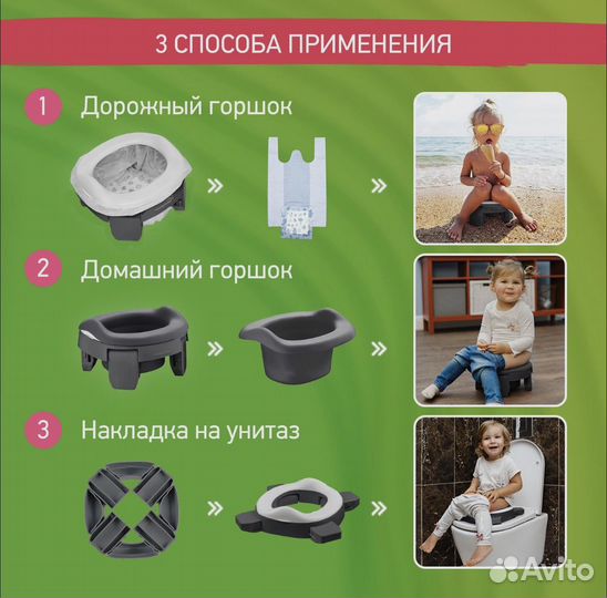 Горшок детский складной дорожный 3 в 1 HandyPotty