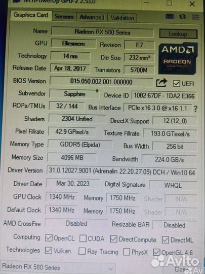 Видеокарта RX 580 nitro+ 4gb