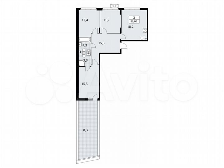 3-к. квартира, 89 м², 2/9 эт.