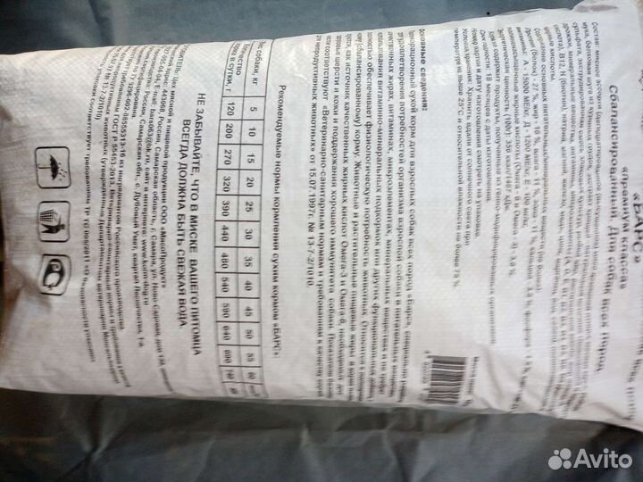 Сухой корм для собак барс