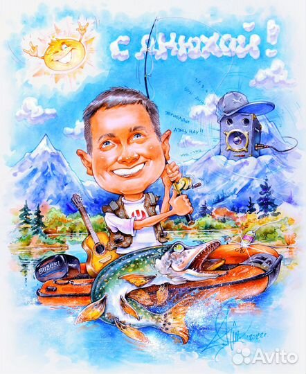 Шаржи, портреты по фото. Художник на празднике