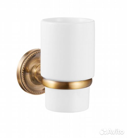 Стакан для ванной с держателем керамика белый/ мет