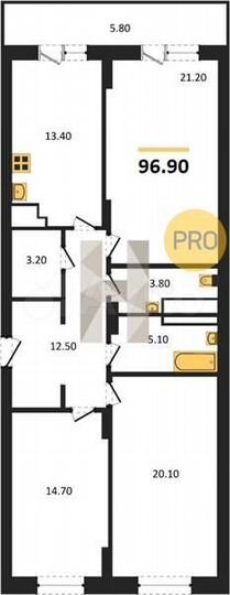 3-к. квартира, 96,9 м², 24/25 эт.