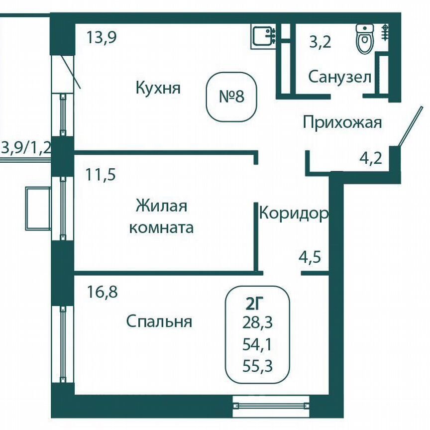 2-к. квартира, 55,3 м², 15/17 эт.