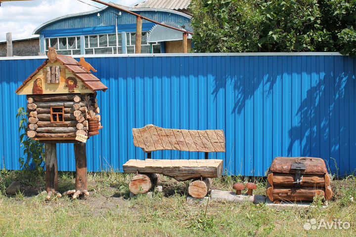 Избушка бабы-яги для сада, скамейка и сундук