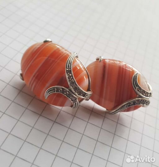 Серебряные серьги 925 пробы с агатом (Самородок)