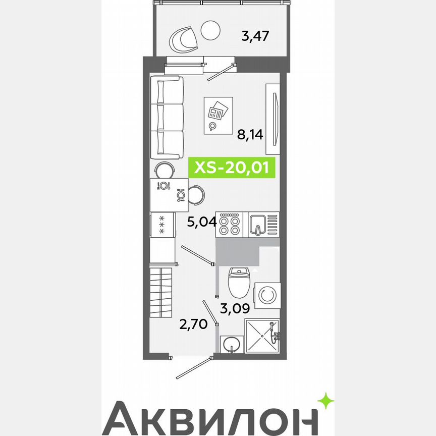 Квартира-студия, 20 м², 12/12 эт.
