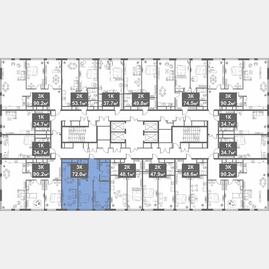 3-к. апартаменты, 72 м², 15/21 эт.