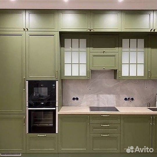Кухня прямая зеленая на заказ