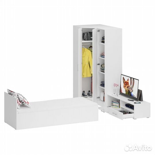 Мебель для спальни белая Стандарт № 4 Стандарт с кроватью 800, цвет белый, спальное место 800х2000 м