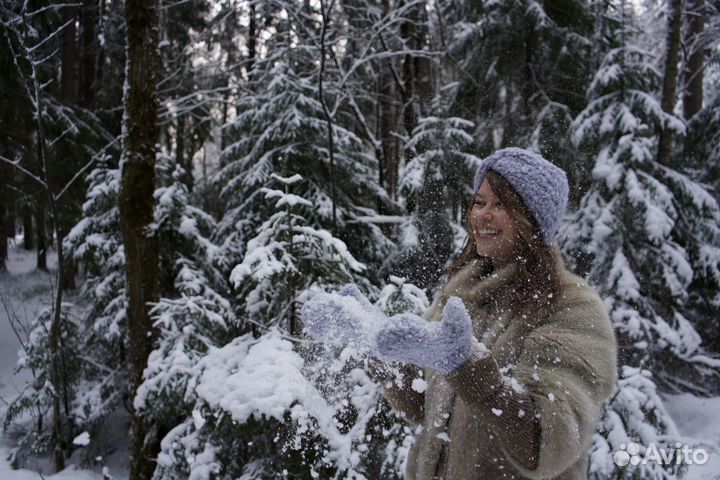 Набор из букле повязка и варежки