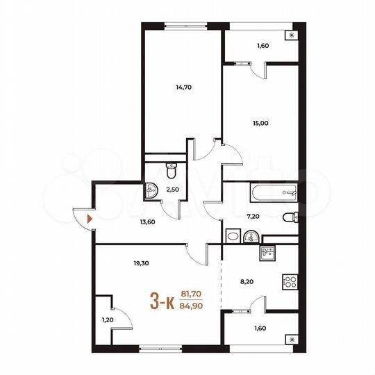 3-к. квартира, 84,9 м², 6/8 эт.