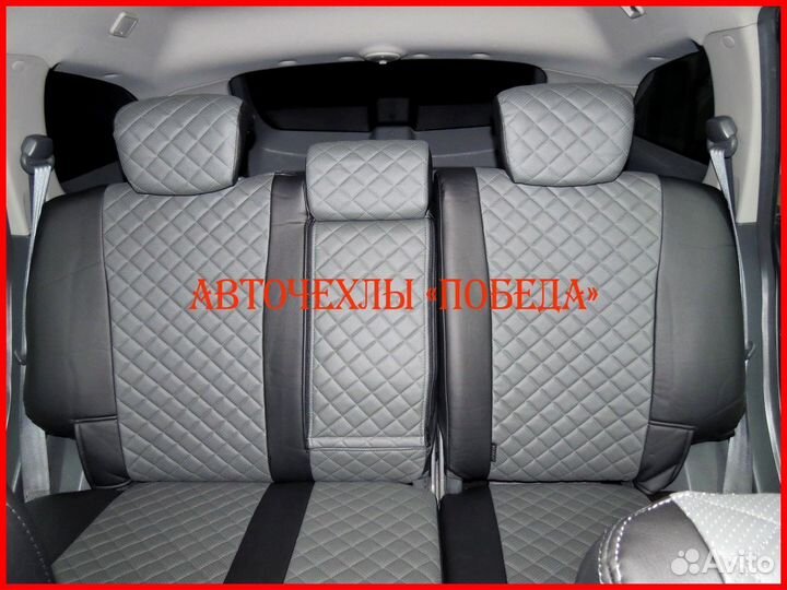 Чехлы Ssangyong Kyron из экокожи чёрно-серые Ромб