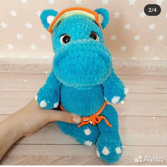 Вязаные плюшевые игрушки лиса,лягушка,слон,бегемот