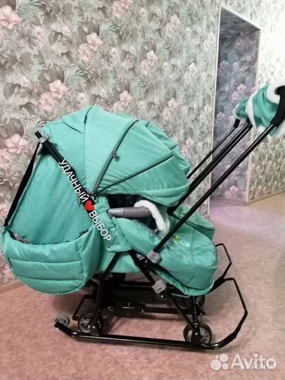 Новые санки для двойни Наши Детки (джинс/зеленый)