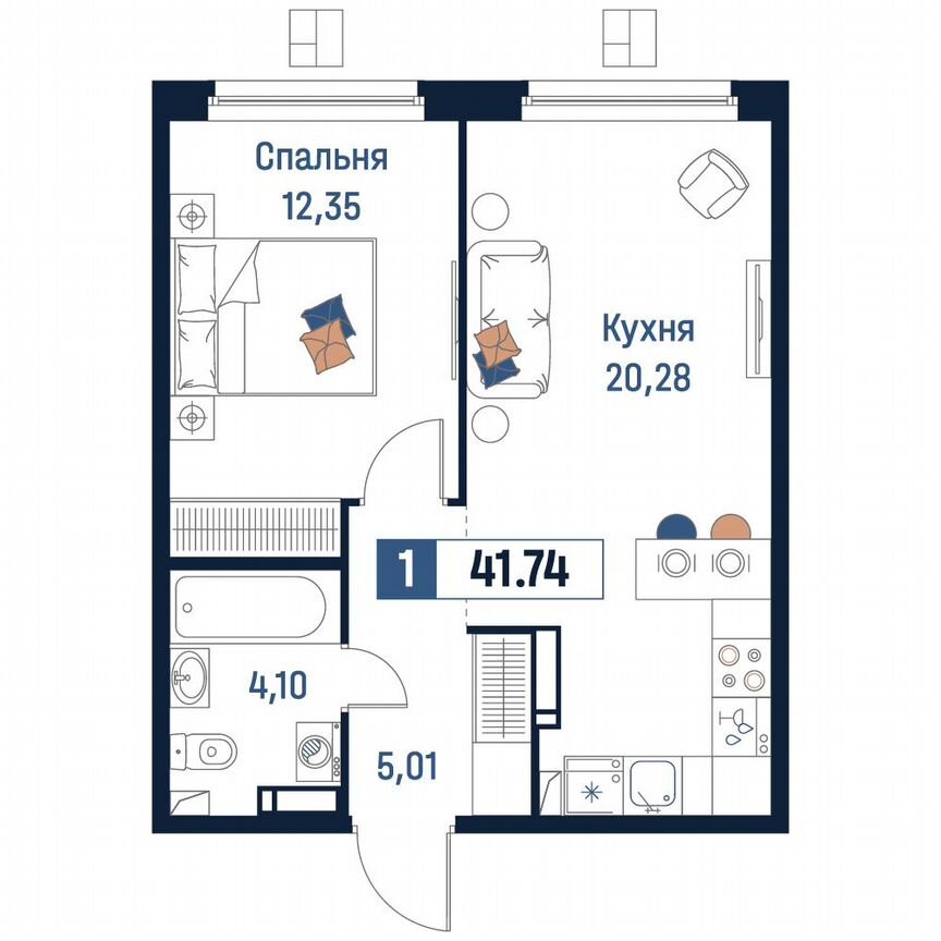 1-к. квартира, 41,7 м², 9/18 эт.