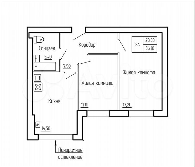 2-к. квартира, 57 м², 4/5 эт.