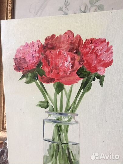 Этюд маслом Пиончики