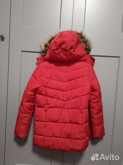 Пуховик красный на девочку зима