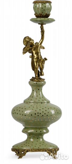 Подсвечник фарфор, бронза светло-зеленый Glasar