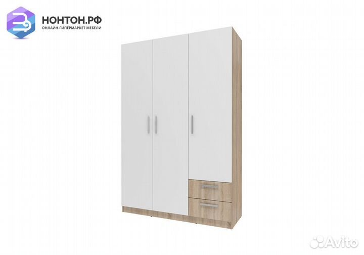 Шкаф трехдверный с ящиками Илга дуб сонома / белый