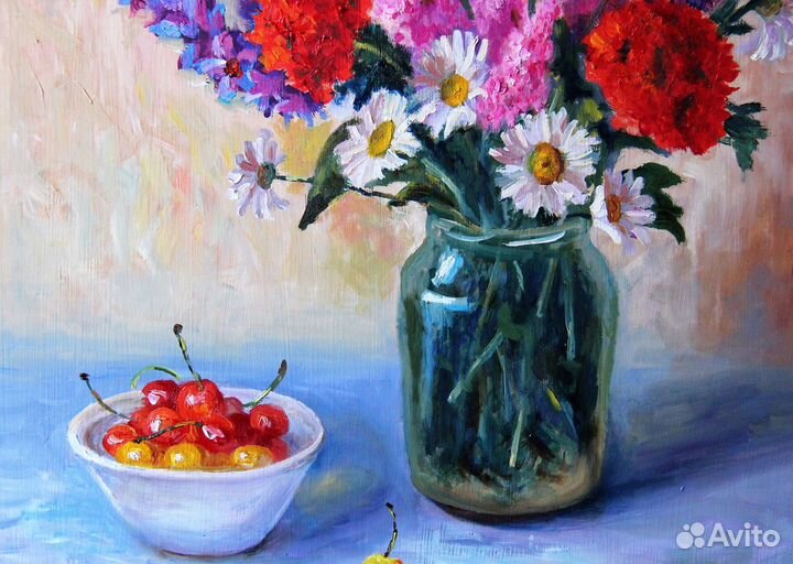 Картина маслом Букет цветов Яркое лето