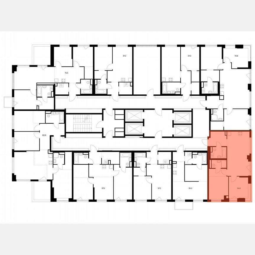 2-к. квартира, 54,6 м², 20/32 эт.
