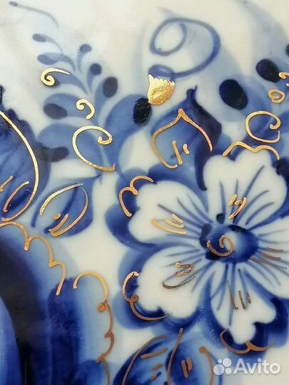 Блюдо фарфор Гжель Синь России, ручная роспись