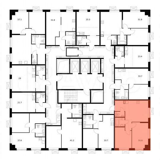 2-к. апартаменты, 51,8 м², 13/21 эт.