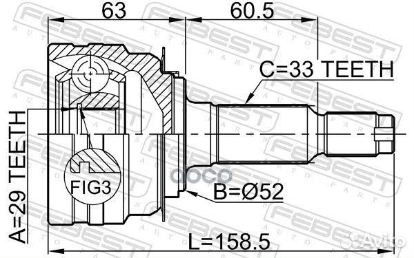 ШРУС наружный 29X52X33 chevrolet lacetti + optr