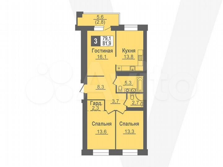 3-к. квартира, 81,9 м², 1/14 эт.