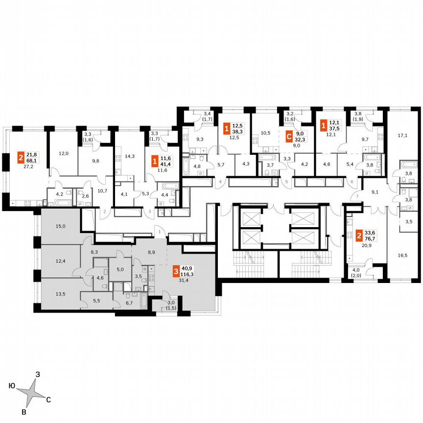 3-к. квартира, 116,4 м², 30/30 эт.