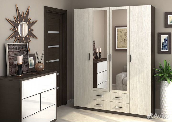 Шкаф 4-ств Квадро (венге/белфорт)