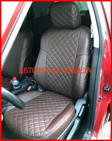 Чехлы Nissan Juke из экокожи шоколадные Ромб