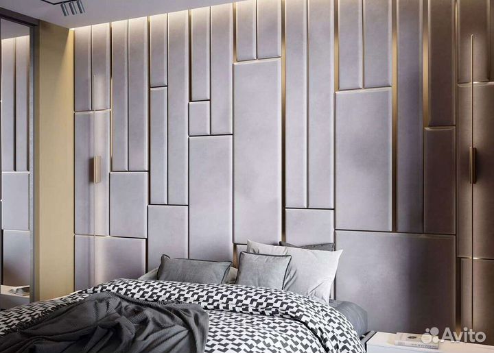 Мягкие стеновые панели из кожи, велюра