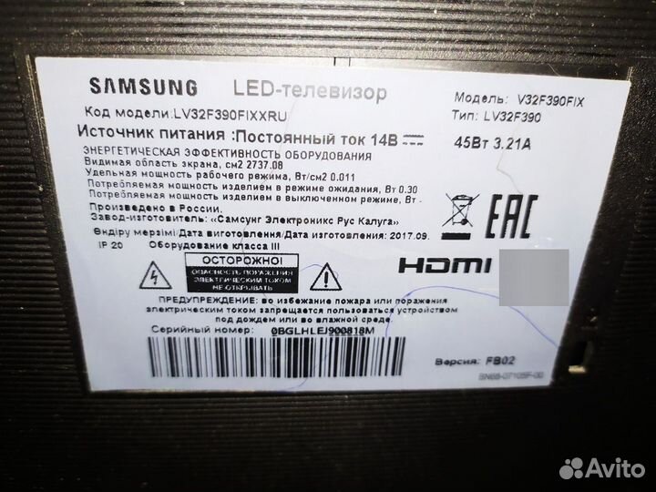 Плата телевизора Samsung v32f390fix LV32F390