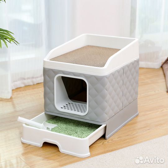 Закрытый лоток для кошек с когтеточкой