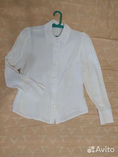 Блузка для девочки, белая, 128, длинный рукав