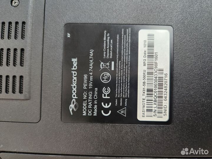 Ноутбук на запчасти packard bell
