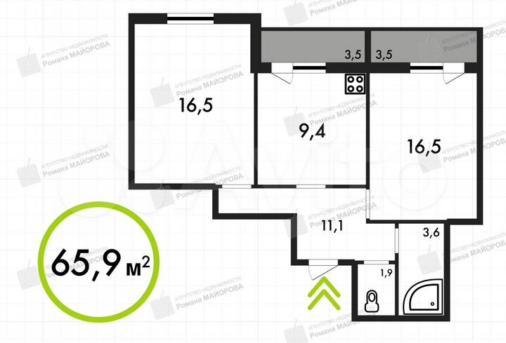 2-к. квартира, 65,9 м², 14/19 эт.