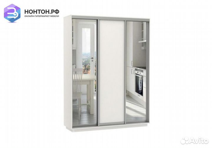 Шкаф-купе Нонтон 3-дверный с двумя зеркалами белый