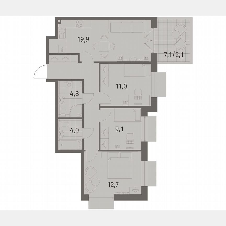 3-к. квартира, 74,9 м², 1/8 эт.