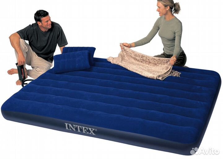Надувной матрас 152х203х25см,насос, intex 64765