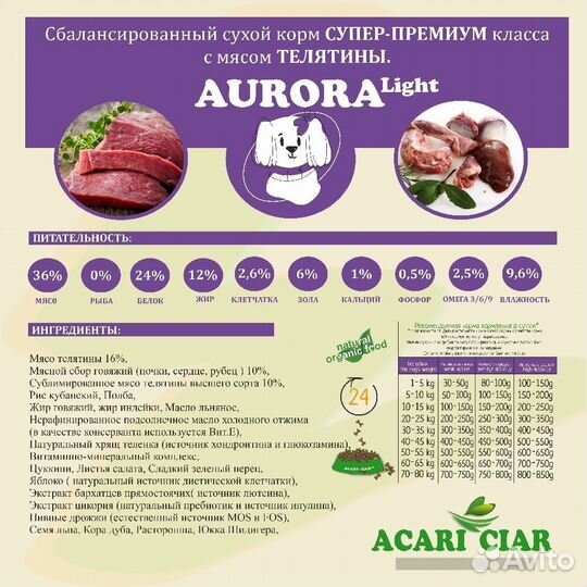 Acari Ciar Аврора Лайт Мини гранула 15 кг