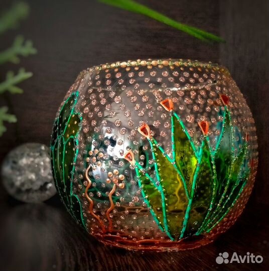 Подсвечник/вазочка с витражной росписью