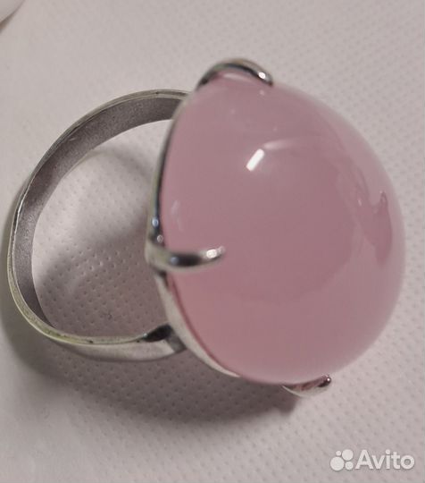 Серьги и кольцо 18 розовый кварц серебрение