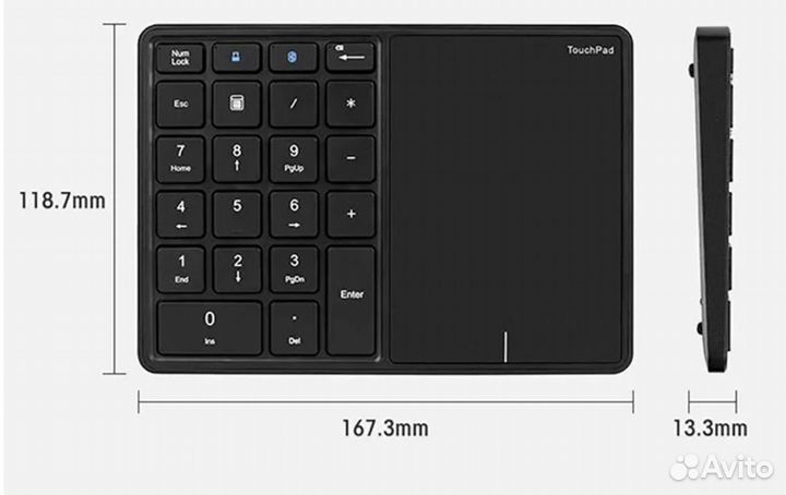 Беспроводная цифровая клавиатура с тачпадом и Blue